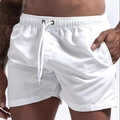 Detail of white quick-dry beach shorts with elastic drawstring waist and metal eyelets - M / White