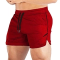Pantalones cortos de fitness para hombre en rojo oscuro con cordón y aberturas - S / Rojo