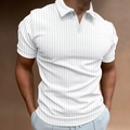 Polo da uomo a maniche corte bianca con strisce verticali grigie e moderno scollo a V - S / Bianco