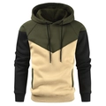 Herren Hoodie mit Kordelzug und Raglanärmeln in Grün Schwarz und Beige Farblock Design - M / Armeegrün Schwarz Und Beige Spleißen