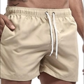 Men's khaki quick-dry swimming shorts with elastic waistband and white drawstring - M / Coffee