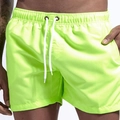 Men's quick-dry swim trunks in neon yellow with elastic drawstring waist and side pockets - M / Neon Yellow