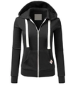 Klassieke zwarte hoodie met zijrits en trekkoord gemaakt van een zachte katoenmix stof - S / Zwart