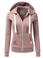 Klassieke roze hoodie met rits, witte trekkoorden en zijzakken in een casual sportieve stijl - S / Roze