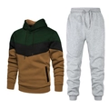 Men's tricolor patchwork tracksuit with dark green hoodie and light gray jogger pants - M / Army Green Top And Gray Pants