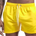 Men's quick-dry swimming shorts in bright yellow with elastic waist and white drawstring - M / Yellow