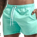 Men's quick-dry mint green swim trunks with elastic waistband and white drawstrings - M / Emerald
