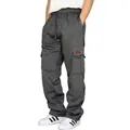 Detail of dark grey fleece cargo joggers featuring a side flap pocket with leather badge - Dark Gray