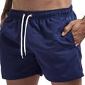 Men's quick-dry navy blue swim shorts with elastic waist and white drawstring detail - M / Dark Blue