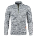 Detailansicht graues Sweatshirt mit halbem Reißverschluss, Neon-Trim und Lederetikett - S / Hellgrau