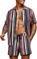 Men's summer set with colorful vertical stripes short sleeve shirt and shorts - S / Vintage Colorful Vertical Stripe Style