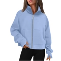 Close-up of light blue zip-up hoodie featuring thumbhole cuffs and ribbed sleeve details - S / Sky Blue