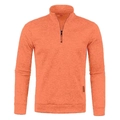 Close-up detail of the half-zip collar and ribbed texture on an orange knit sweater - Orange