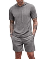 Texture détaillée du tissu en maille gris chiné sur l'ensemble short à capuche homme - S / gris foncé
