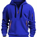 Detail of royal blue tactical hoodie with half-zip closure and multiple utility pockets - M / Royal Blue
