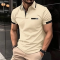 Schmal geschnittenes Herren-Poloshirt in Beige mit schwarzem Kontrastkragen und Brustakzent - S / Khaki