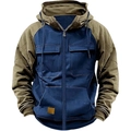 Détail de la veste à capuche zippée avec empiècements contrastés et poches de poitrine - S / Patchwork Bleu Royal Brun