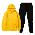 Yellow fleece hooded sweatshirt with black drawstring jogger pants set for men - Yellow Top and Black Pants