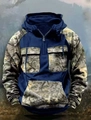 Herren Camouflage-Kapuzenpullover mit Viertelreißverschluss und Utility-Taschen in Navy - S / Königsblau