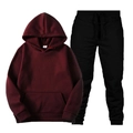 Burgundy hooded sweatshirt and black drawstring joggers tracksuit set for men and women - Wine Red Top and Black Pants