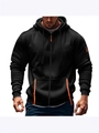 Schwarzer Herren Kapuzenpullover mit kontrastierendem orangefarbenem Reißverschluss - M / Schwarz