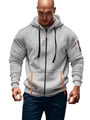 Herren Hoodie in Hellgrau mit orangen Reißverschlussdetails und plissierten Ärmelstrukturen - M / Hellgrau