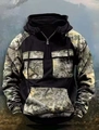 Outdoor-Taktik-Kapuzenpullover mit Tarnmuster, schwarzem Splicing und Brusttaschen - S / Schwarz