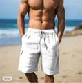 Pantaloncini cargo da uomo in lino bianco con coulisse per spiaggia e tempo libero - S / Bianco