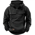 Détail du sweat à capuche noir avec poches cargo et écusson en cuir marron - 3XL / Hauts / Noir