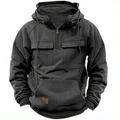 Dettaglio della felpa tattica con cappuccio, tasche a patta e scollo a mezza zip - 3XL / Grigio scuro
