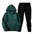 Men's casual tracksuit set featuring a dark green hoodie and black jogger pants - Green Top and Black Pants
