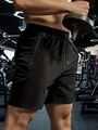 Black quick-dry men's gym shorts with drawstring waist and secure zipper pocket - S / Black