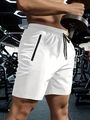 Men's white quick-dry sports shorts with black zipper pocket and drawstring for gym training - S / White