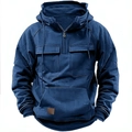 Dettaglio felpa vintage blu navy con zip a metà, tasche sul petto e inserti in pelle - 3XL / Blu scuro