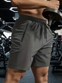 Quick-dry men's dark grey fitness shorts with zipper pockets for gym training - S / Gray