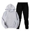 Light gray pullover hoodie with kangaroo pocket and black drawstring jogger set - Light Gray Top and Black Pants