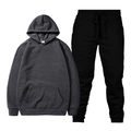 Men's casual tracksuit set featuring dark grey drawstring hoodie and black joggers - Dark Gray Top and Black Pants