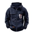 Dettaglio della felpa blu navy con stampa Man of God e tasche tattiche a patta - S / Blu navy