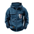 Dettaglio felpa blu navy con stampa MAN OF GOD e tasche cargo multiuso funzionali - S / Blu Zaffiro