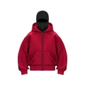Detailansicht eines schweren roten Hoodies mit Gesichtsmaske und Metallreißverschluss - S / Rot