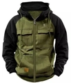 Dettaglio della giacca cargo con cappuccio verde militare e nera con grandi tasche - S / Verde Militare/Nero Patchwork