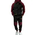 Tuta sportiva da uomo due pezzi con giacca con cappuccio e pantaloni cargo neri rossi - M / Patchwork Nero (Rosso Vino)