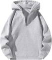 Close-up of silver metal quarter-zip and ribbed texture on grey oversized hoodie - M / Gray