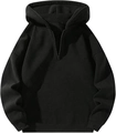 Detail of high-density knit cotton black half-zip hoodie with ribbed cuffs and hem - M / Black