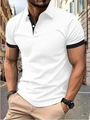 Outdoor shot of men's white short-sleeved polo shirt with black contrast trim detail - S / White + Black