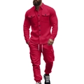 Ensemble cargo tactique rouge pour homme avec veste en polaire et pantalon de jogging - S / Rouge