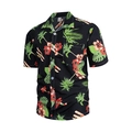 Men's black Hawaiian floral shirt with red hibiscus and tropical palm print in size XL - S / Green Leaf Print (CS18)