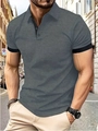 Detail of grey polo shirt featuring breathable piqué fabric and black contrast collar - S / Dark Grey with Black