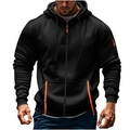 Dettaglio della felpa con cappuccio da uomo con zip arancione e tasca funzionale sulla manica - M / Nero
