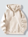 Beige oversized half-zip hoodie in soft cotton blend with ribbed cuffs and hem - M / Beige